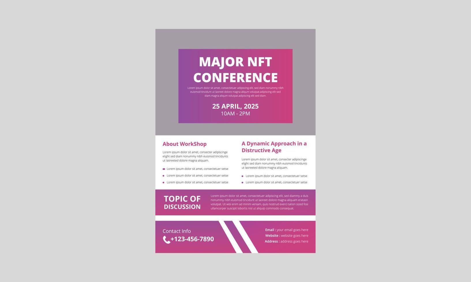 NFT Gaming Event Flyer Template. Cryptocurrency And NFT Flyer Poster Leaflet Design. Cover, A4 size, NFT Conference flyer, Print Ready Design vector