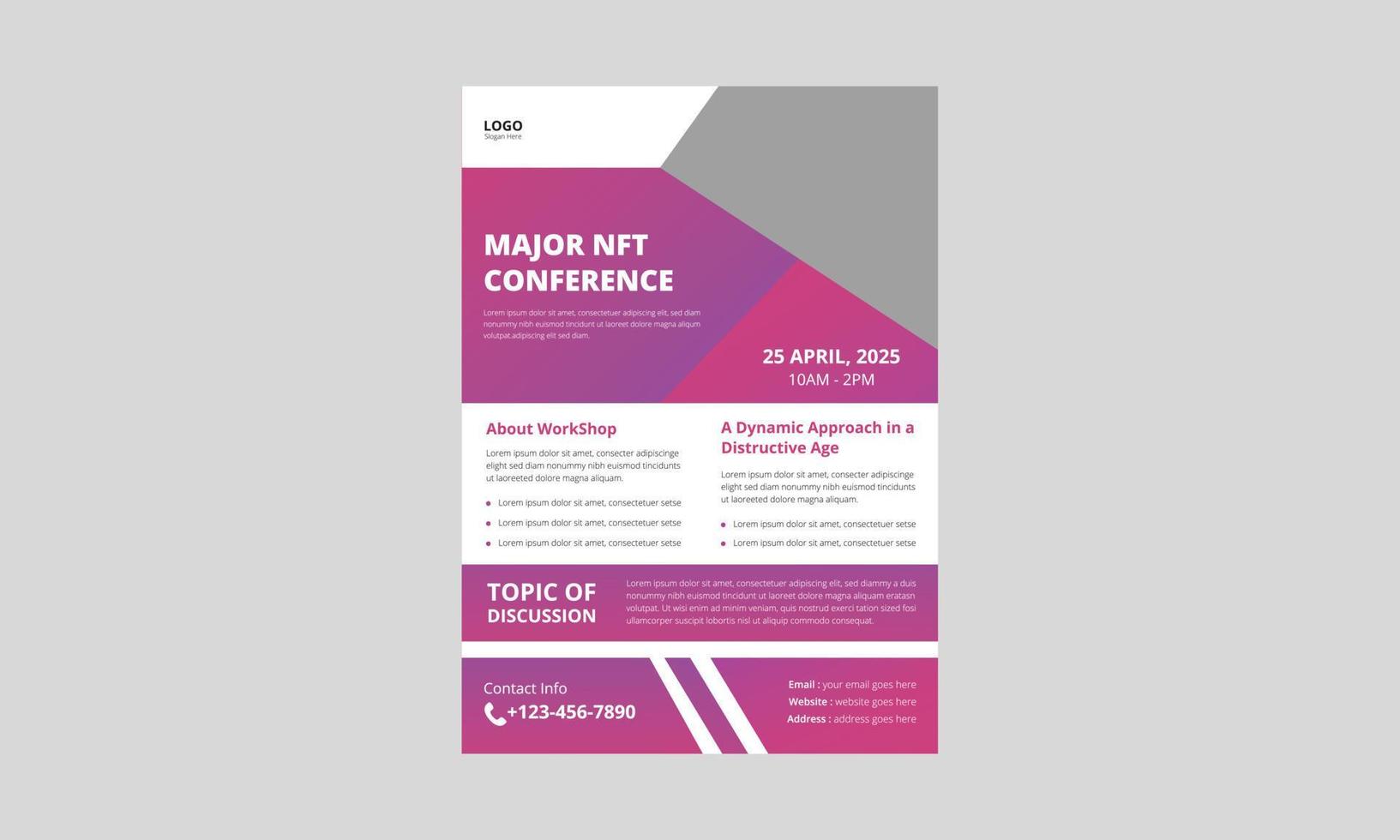 NFT Gaming Event Flyer Template. Cryptocurrency And NFT Flyer Poster Leaflet Design. Cover, A4 size, NFT Conference flyer, Print Ready Design vector