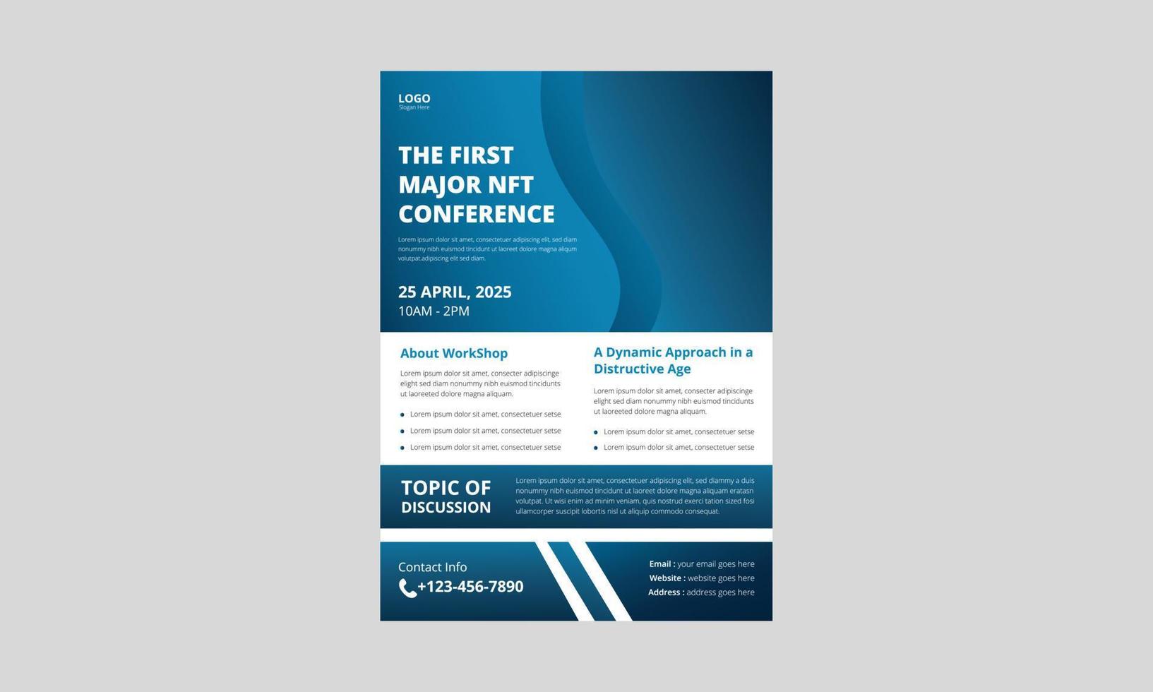 NFT Gaming Event Flyer Template. Cryptocurrency And NFT Flyer Poster Leaflet Design. Cover, A4 size, NFT Conference flyer, Print Ready Design vector
