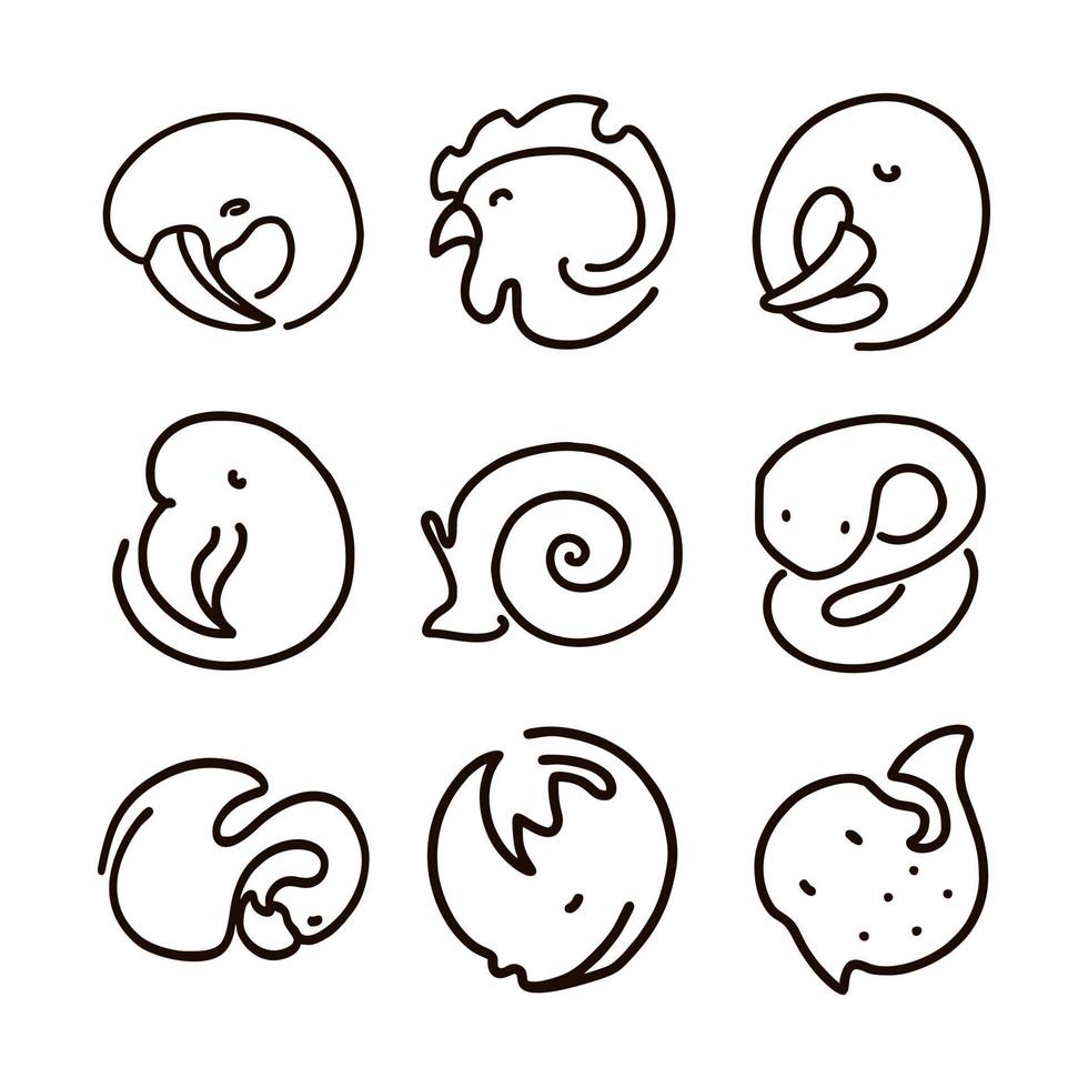 9 Animals Outline Style Icon Set vector