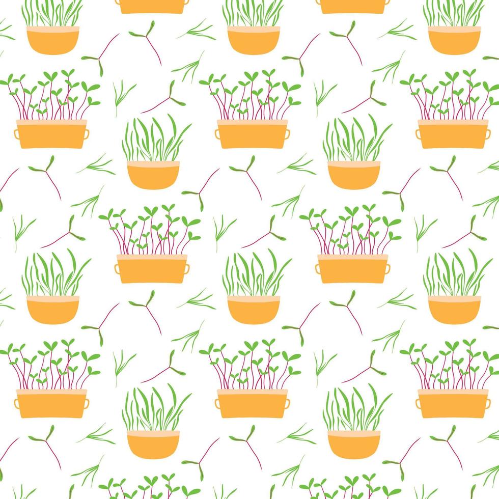 Vector pattern with greenery. Pattern with beet sprouts.