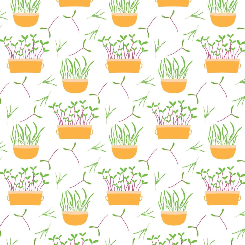 Vector pattern with greenery. Pattern with beet sprouts.