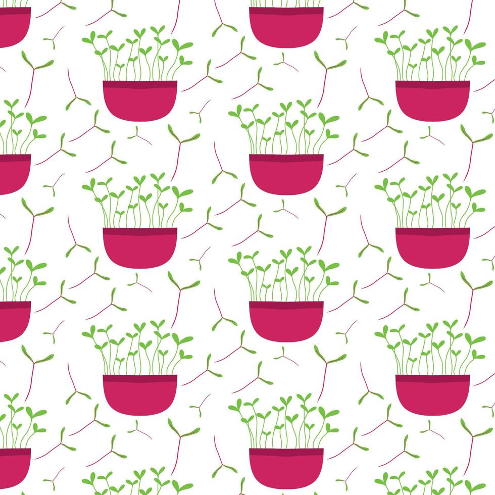 Vector pattern with greenery. Pattern with beet sprouts.