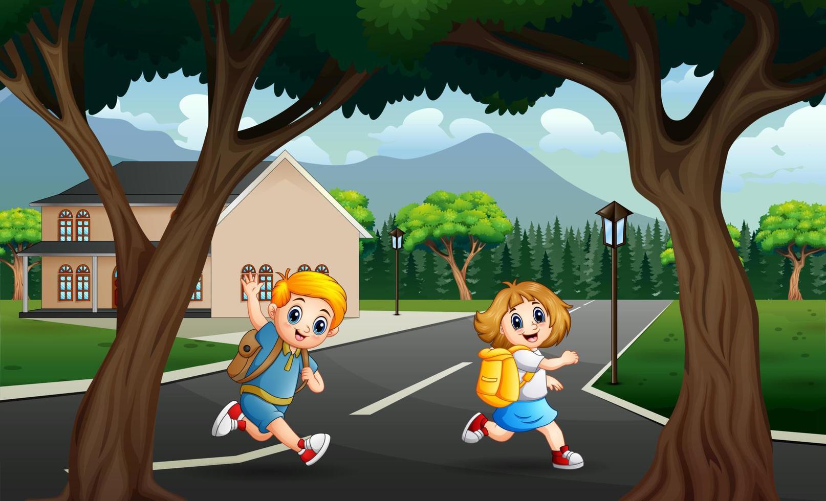 The child runs off to school illustration vector