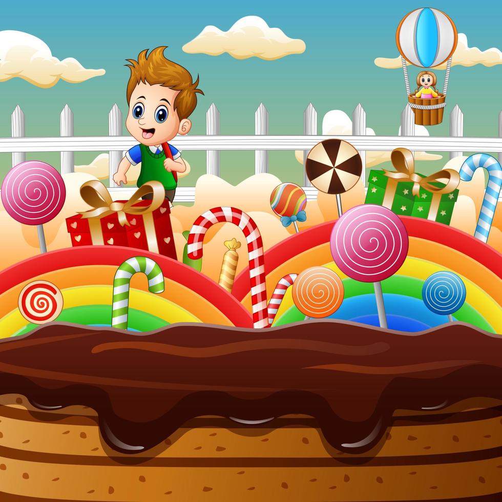 Fantasy land with kids and candies illustration vector