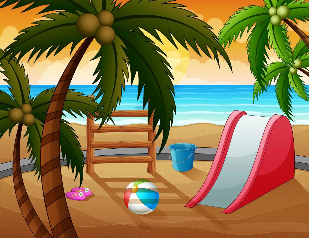 A slide with toys at the beach illustration vector