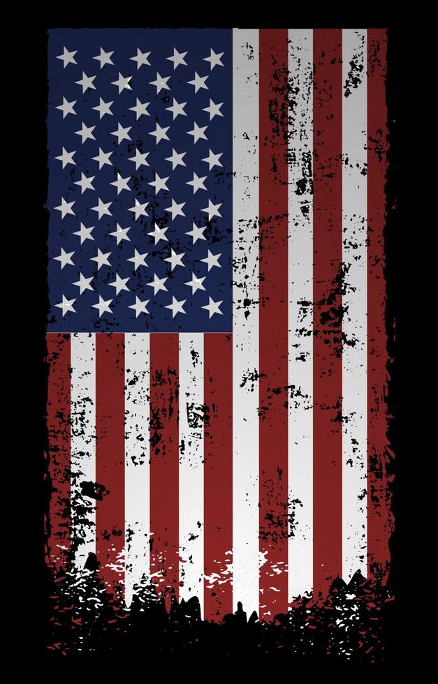 fondo vertical de bandera americana de textura angustiada negra simple vector