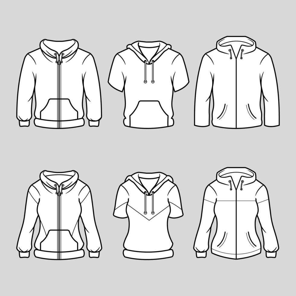 Sporty Hoodie Flat Outline Mock Up Template vector
