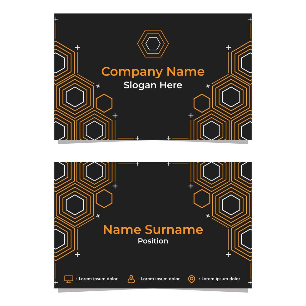 black abstract hexagon double sided business card template vector