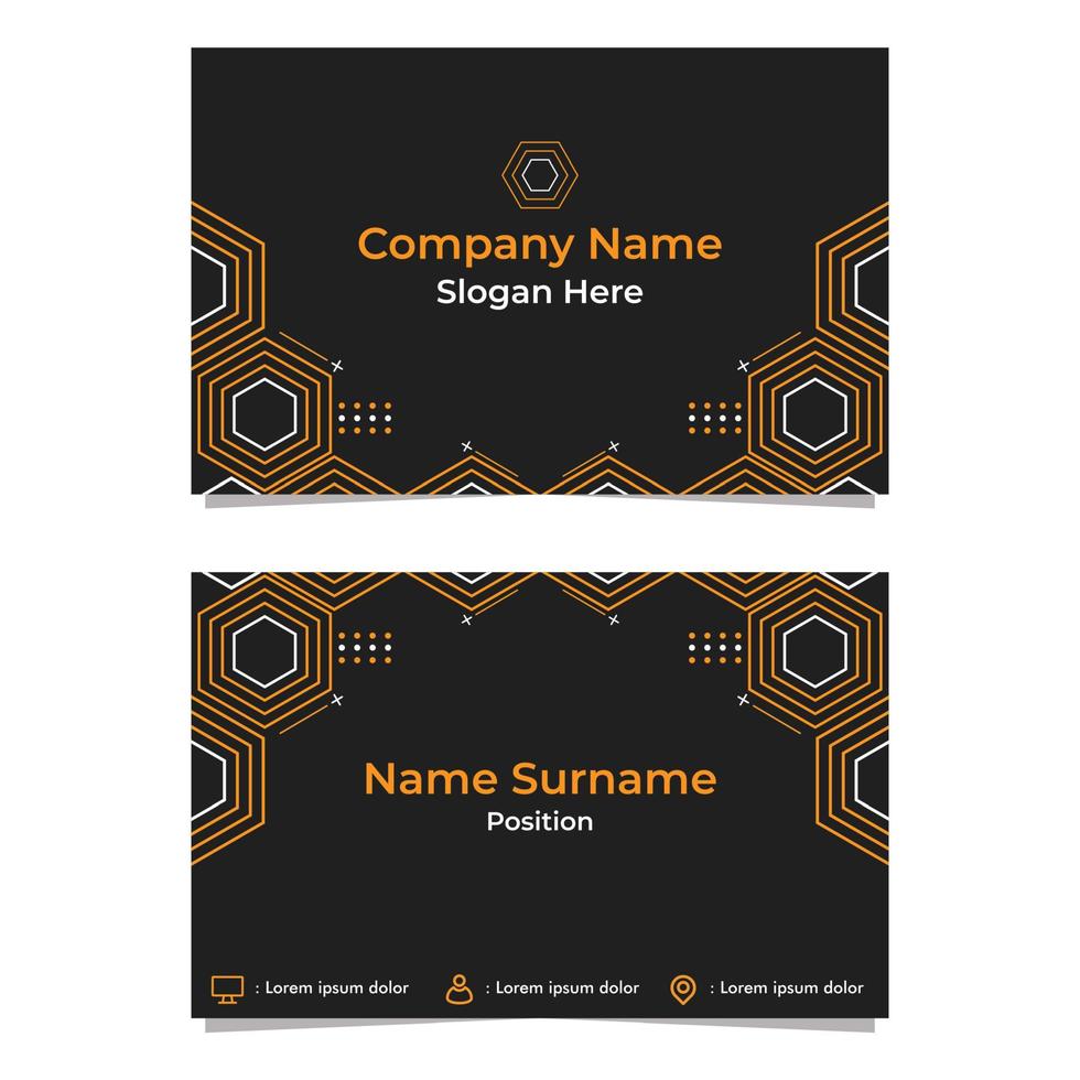 black abstract hexagon double sided business card template vector