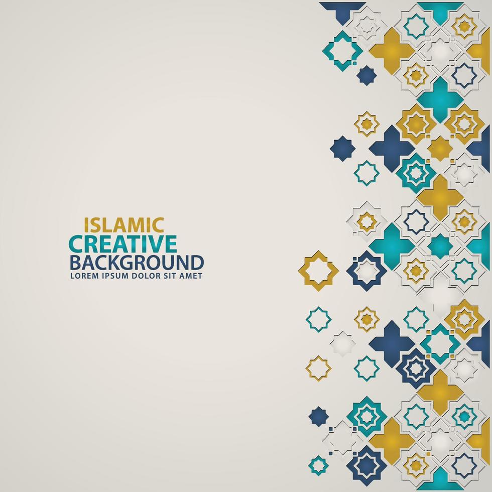 Islamic design greeting card background template with ornamental colorful detail of floral mosaic islamic art ornament vector