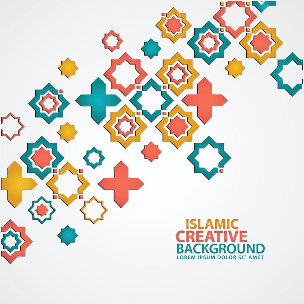 Islamic design greeting card background template with ornamental colorful detail of floral mosaic islamic art ornament vector