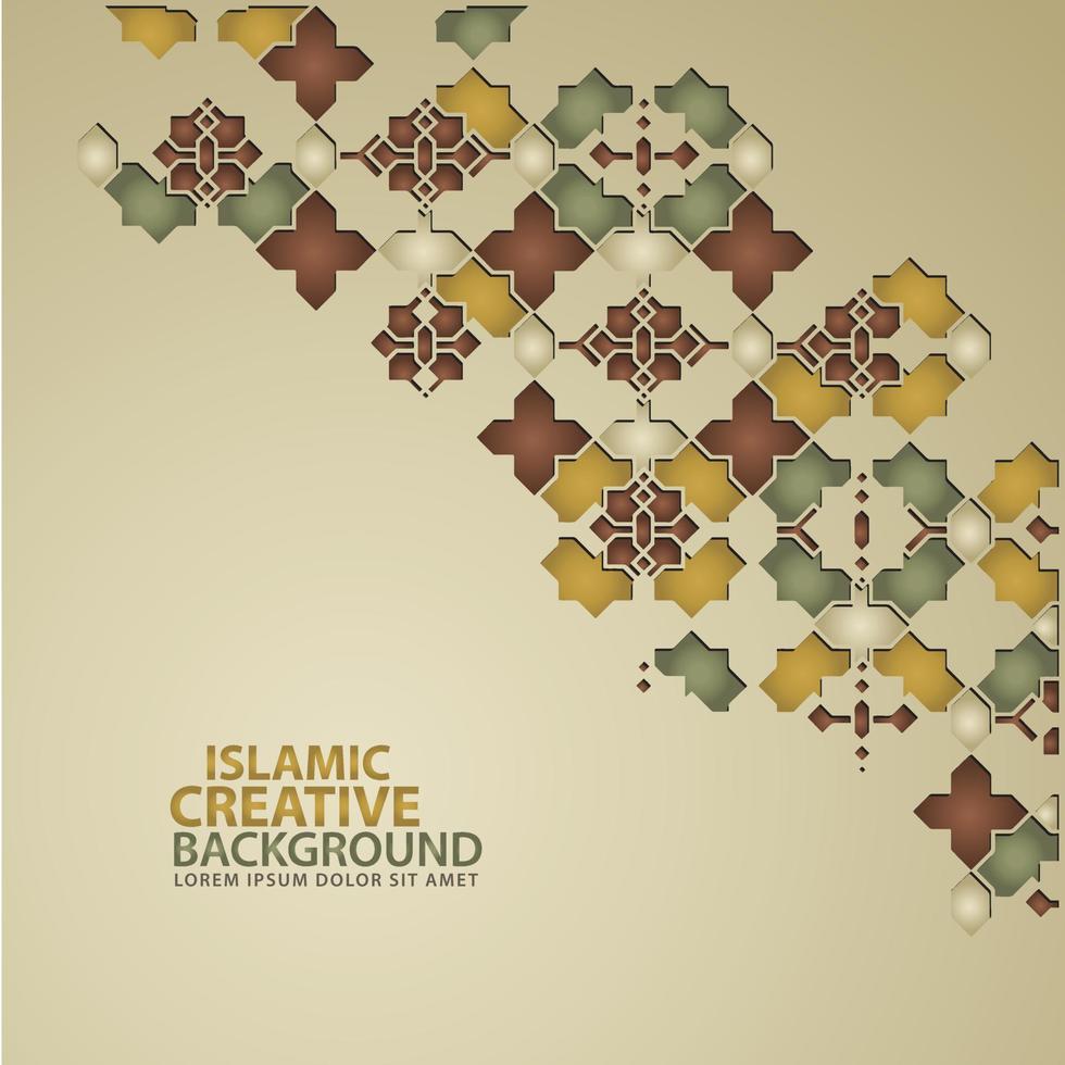 Islamic design greeting card background template with ornamental colorful detail of floral mosaic islamic art ornament vector