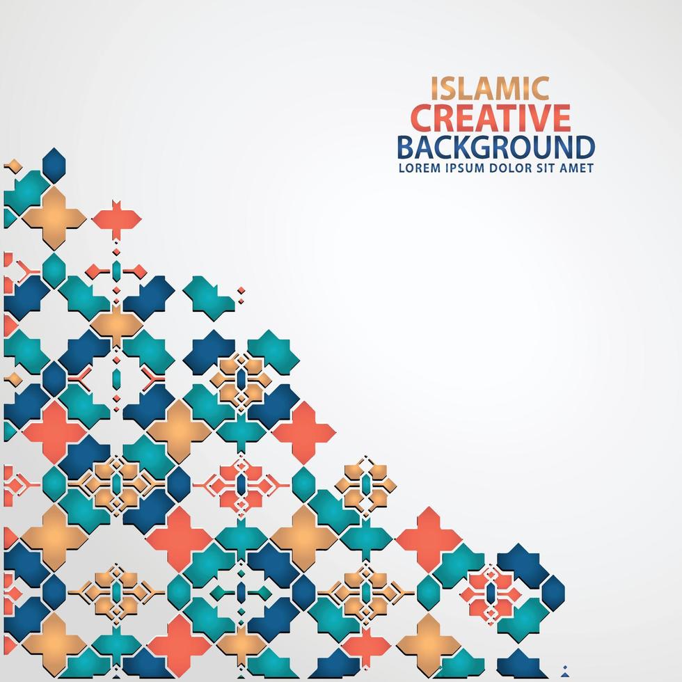 Islamic design greeting card background template with ornamental colorful detail of floral mosaic islamic art ornament vector