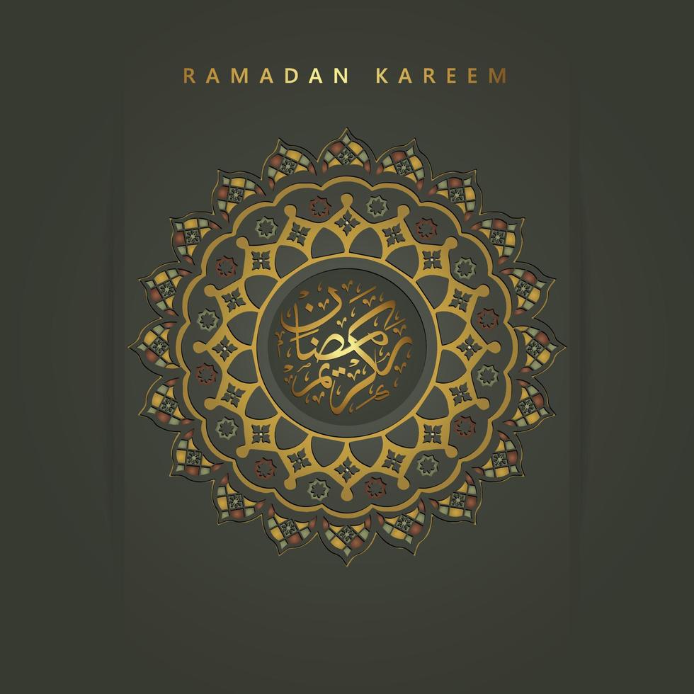 diseño lujoso ramadan kareem con caligrafía árabe y fondo de ornamento de arte islámico de mosaico floral circular. vector