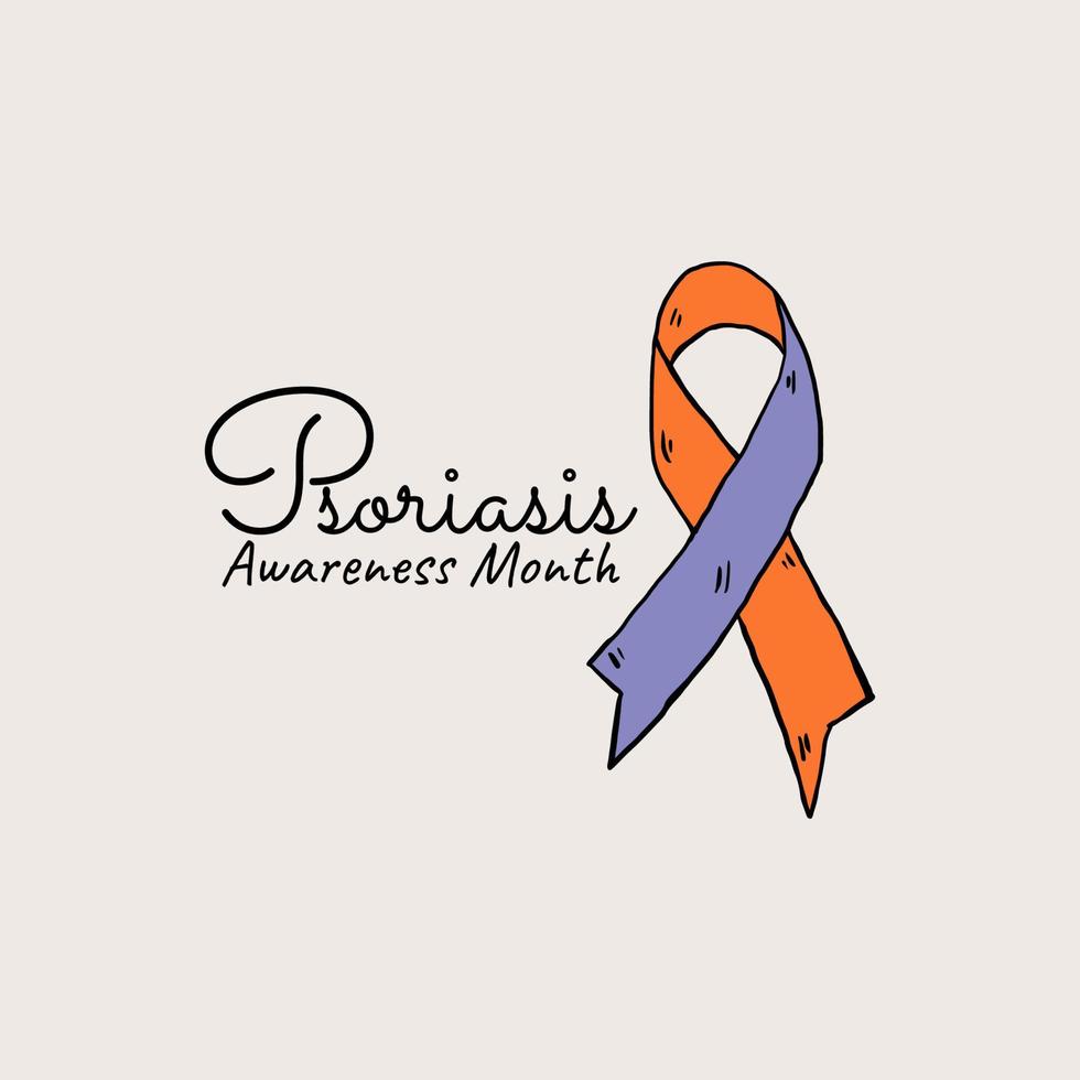 Psoriasis awareness month vector illustration with simple sketch ribbon concept.