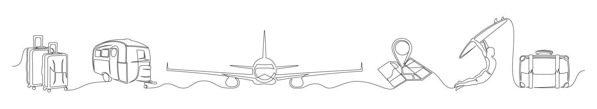 Set of continuous one line drawing of a travel theme vector