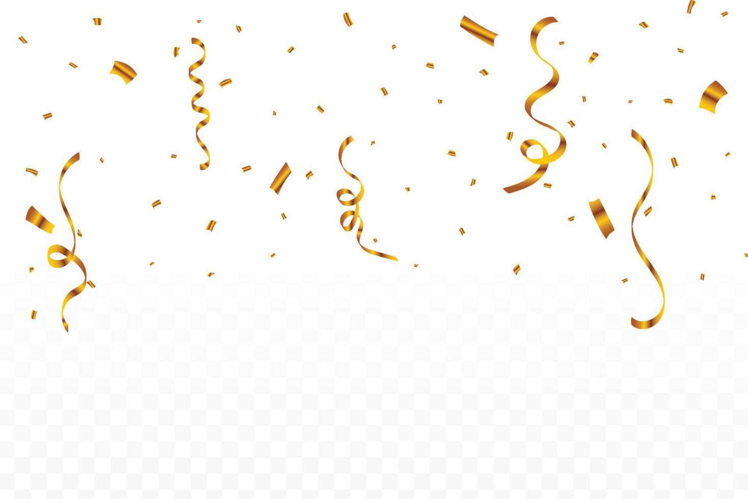 Golden confetti isolated on transparent background. Confetti vector for the carnival background. Golden party ribbon and confetti falling. Birthday party celebration. Festival elements.