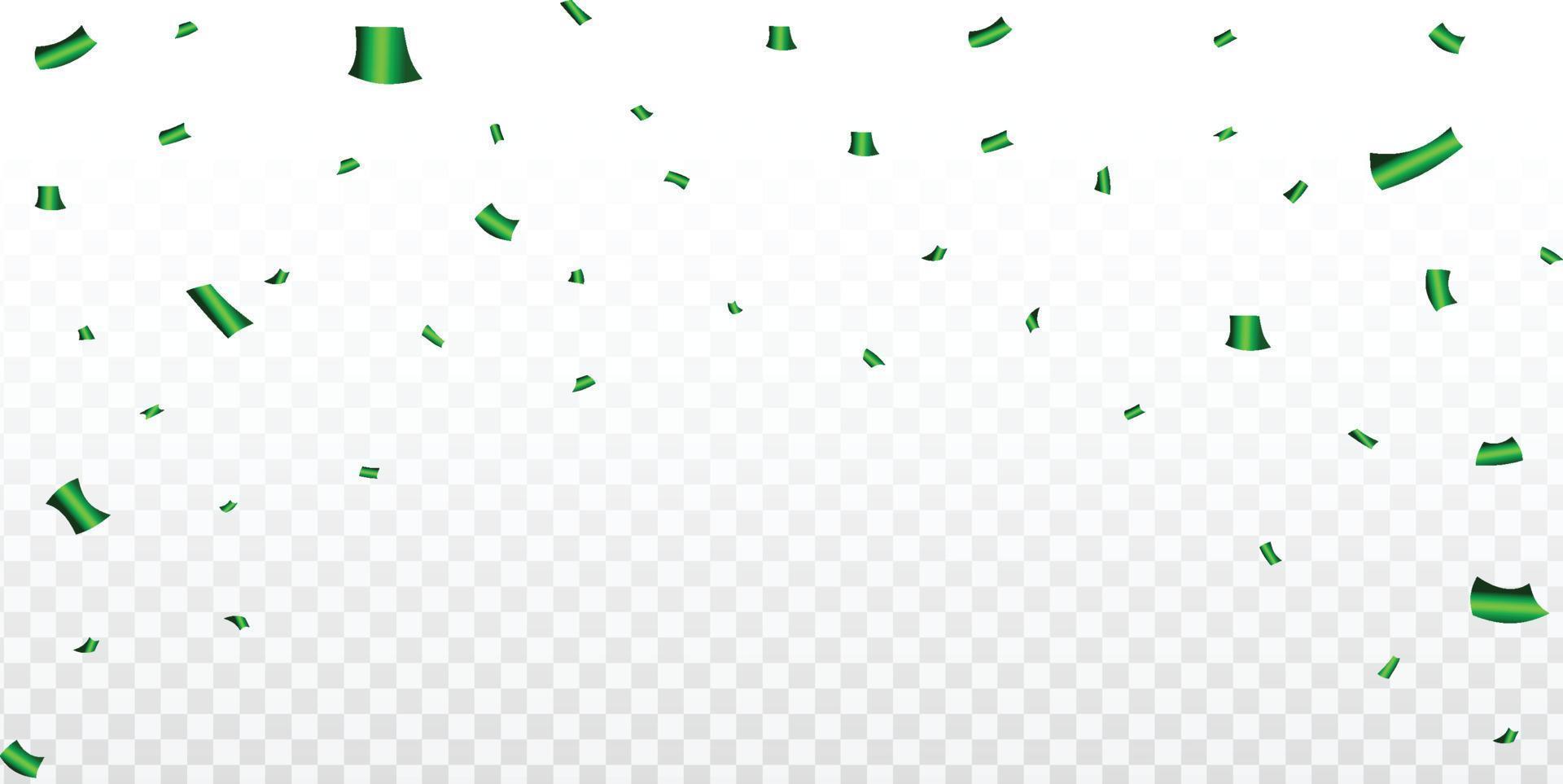 Green confetti and tinsel falling illustration on transparent background. Colorful confetti vector for the festival and party celebration. Green confetti element for carnival background.