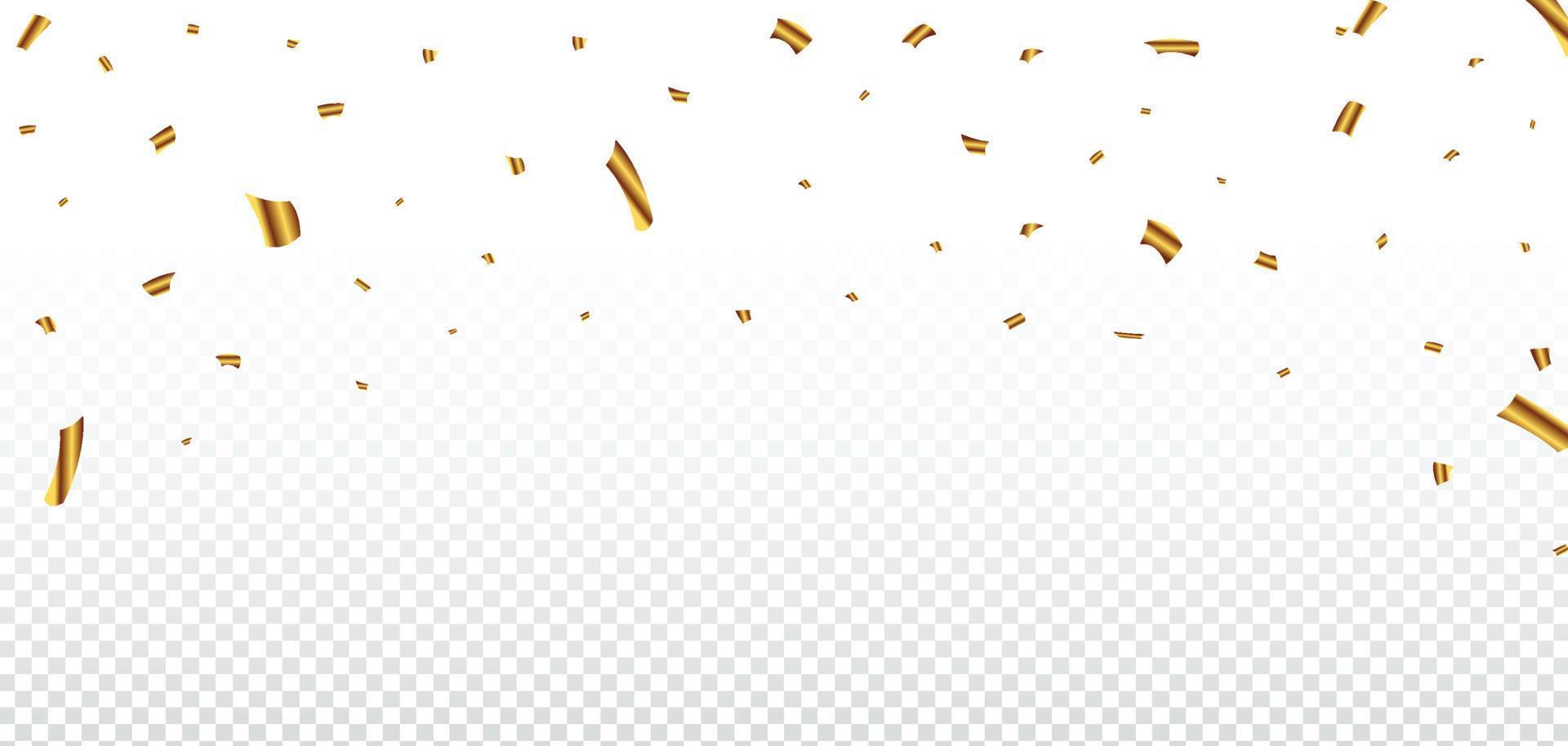 Golden confetti falling illustration on a transparent background. Festival celebration elements with confetti and gold foil. Golden confetti falling for carnival or party background. vector