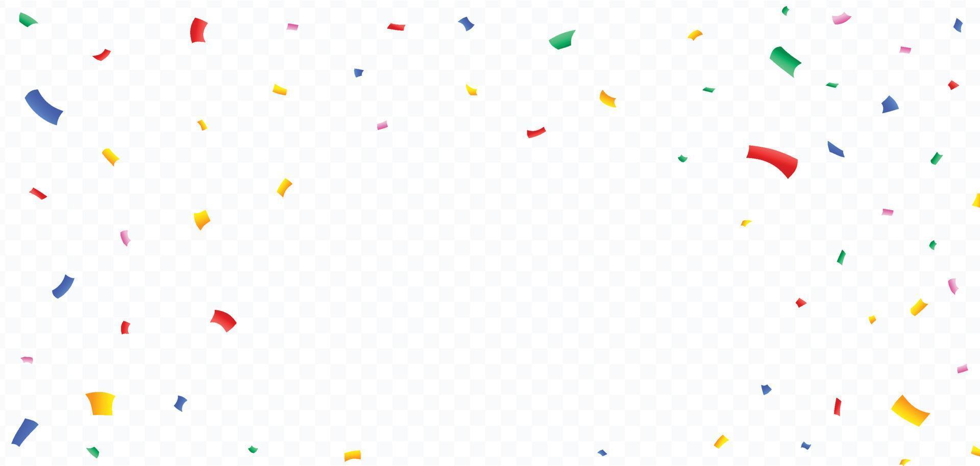 Colorful confetti and tinsel explosion frame illustration on a transparent background. Carnival elements vector for a birthday celebration background. Multicolor confetti and tinsel frame vector.