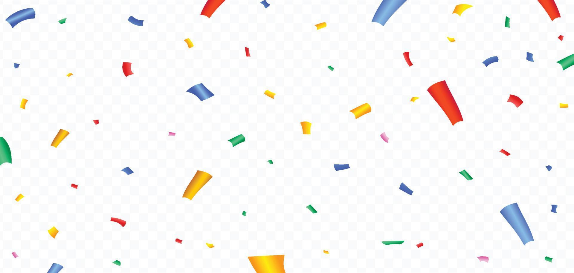 Multicolor confetti falling on a transparent background. Festival and party elements vector. Colorful confetti and tinsel explosion for carnival or birthday celebration background. vector