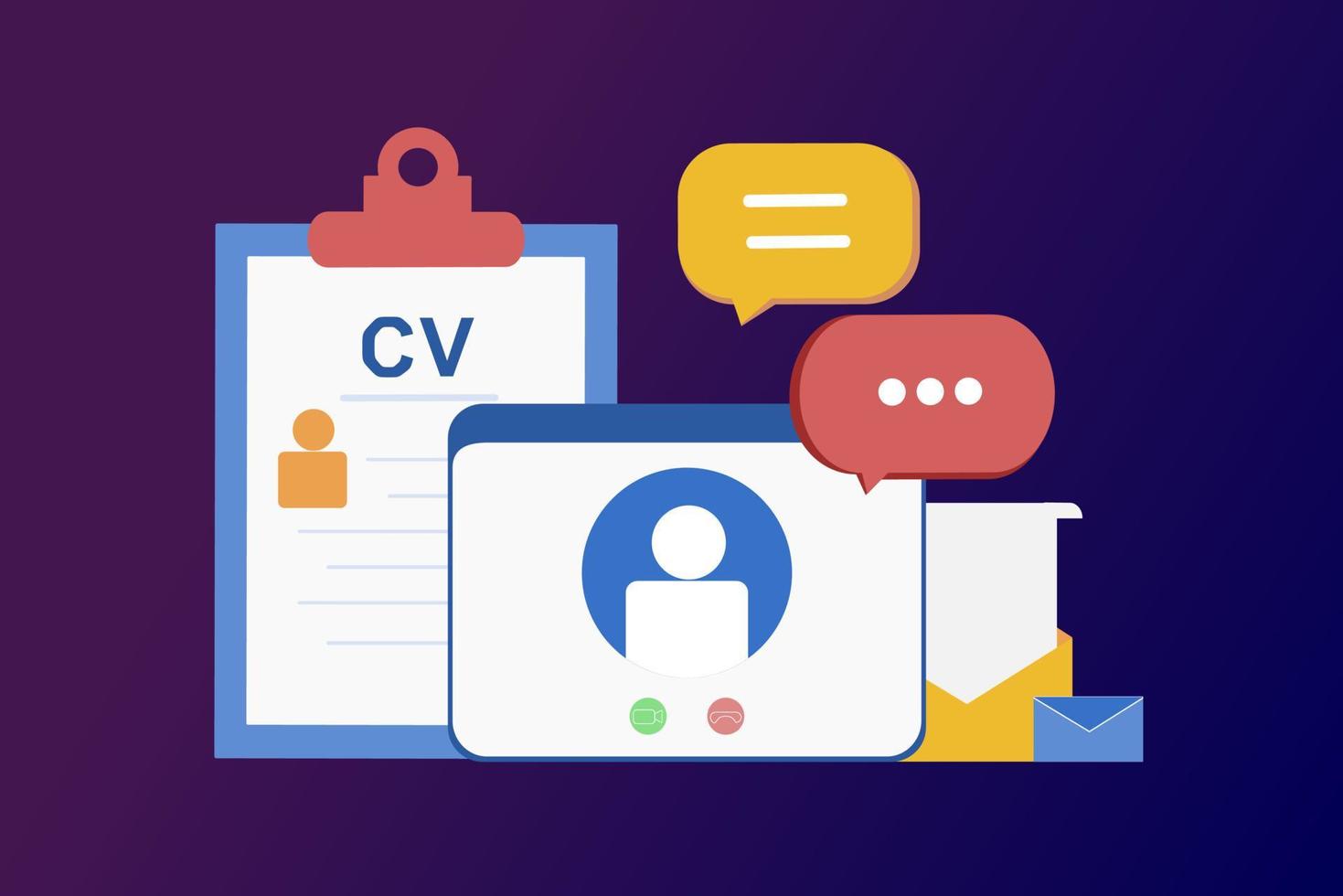 Recruitment agency landing page template. Online job interview, hiring employment process, choosing candidate, searching job concept. CV, resume and vacant. 3D vector illustration for web banner.