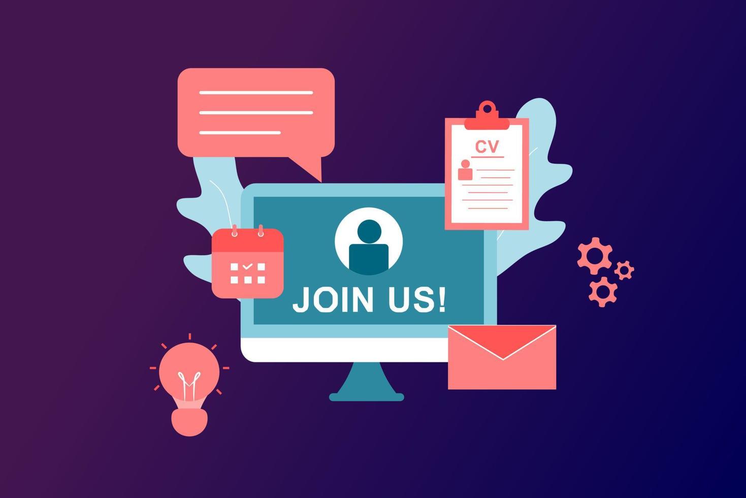 Recruitment agency landing page template. Online job interview, hiring employment process, choosing candidate, searching job concept. CV, resume and vacant. 3D vector illustration for web banner.