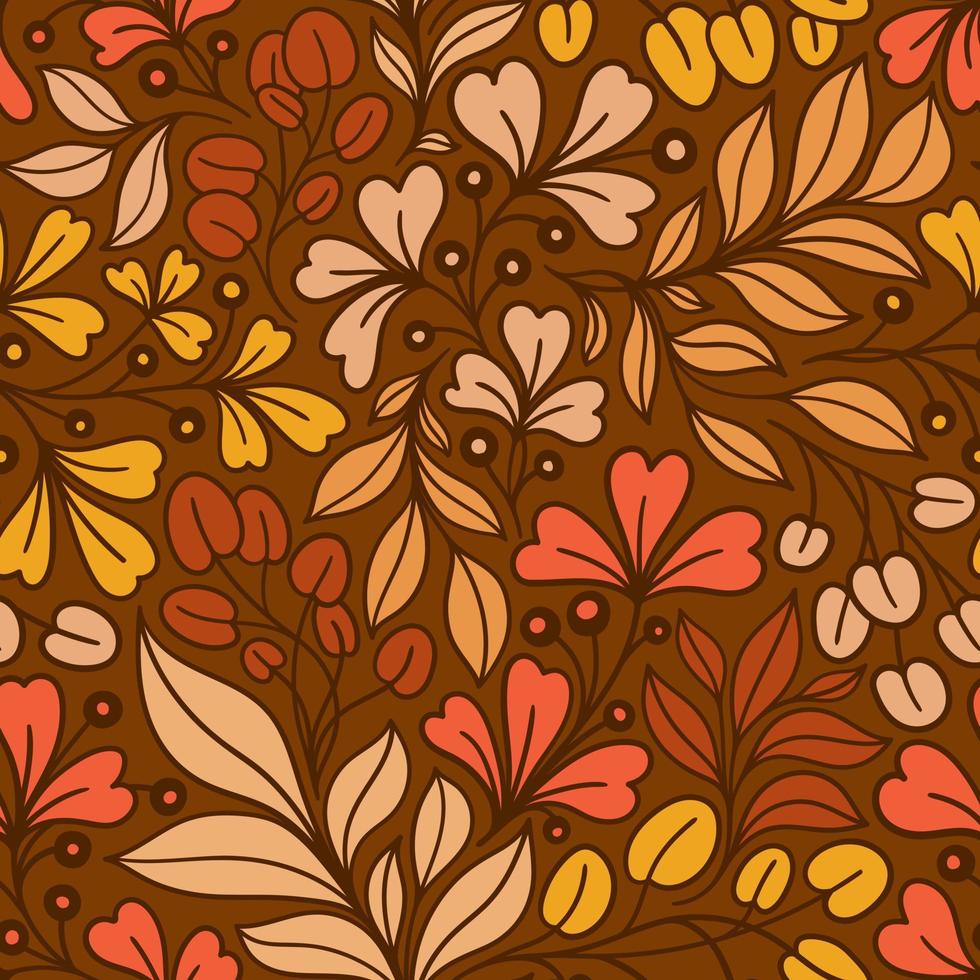 BROWN SEAMLESS VECTOR BACKGROUND WITH MULTICOLORED PLANT TWIGS