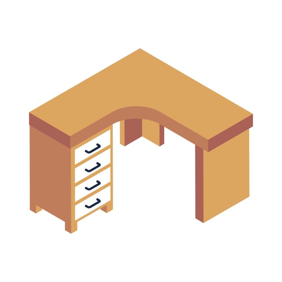 Office wooden interior, corner table icon in isometric style vector