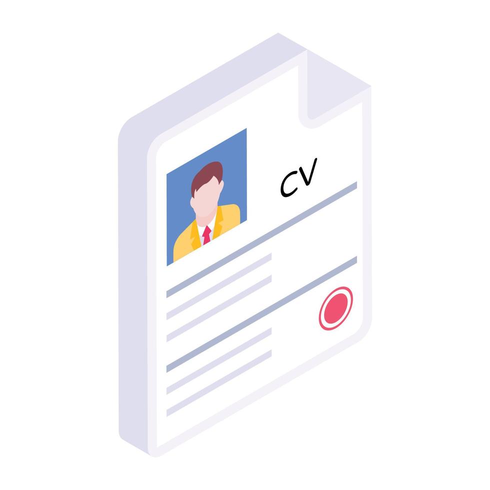Modern isometric icon of resume, summary of academic history vector