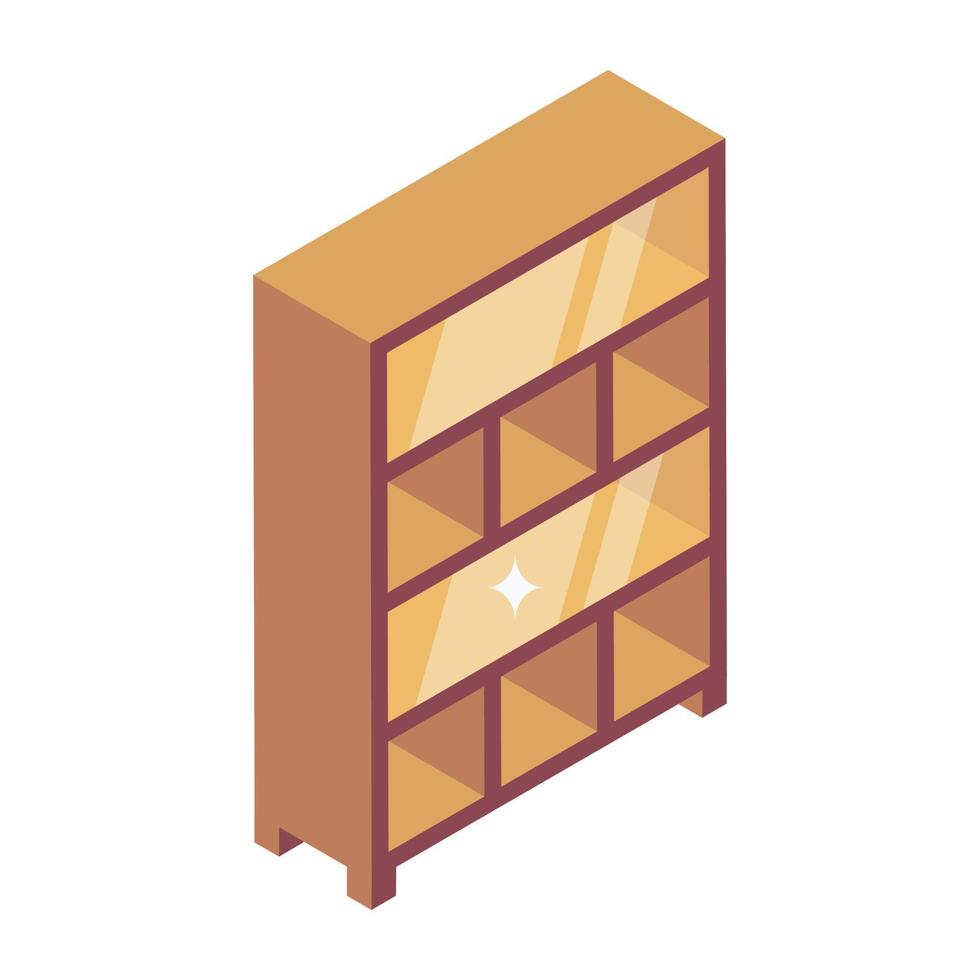 Office racks, isometric icon of wooden bookshelves vector