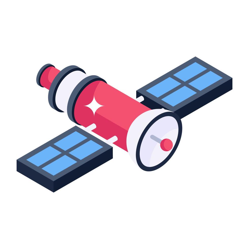 Artificial satellite icon in isometric style, astronomy machine vector