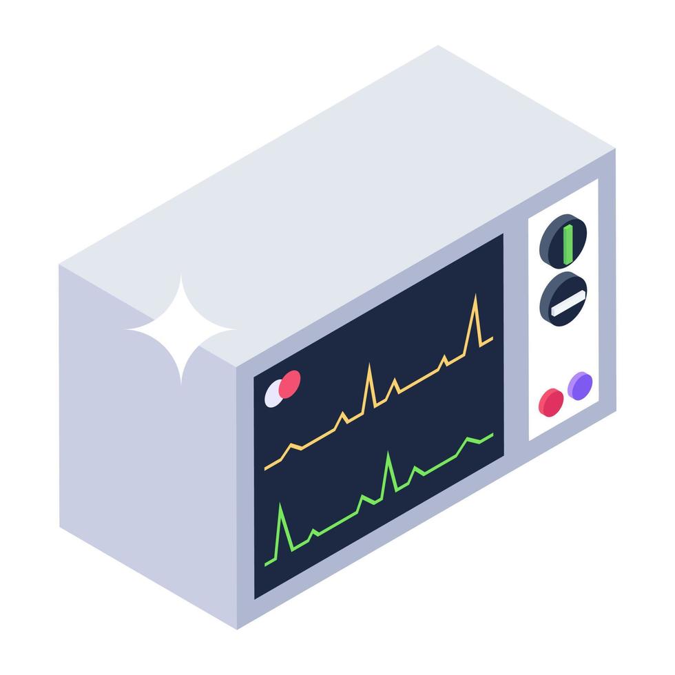 Electronic cardiogram icon, ECG machine isometric vector