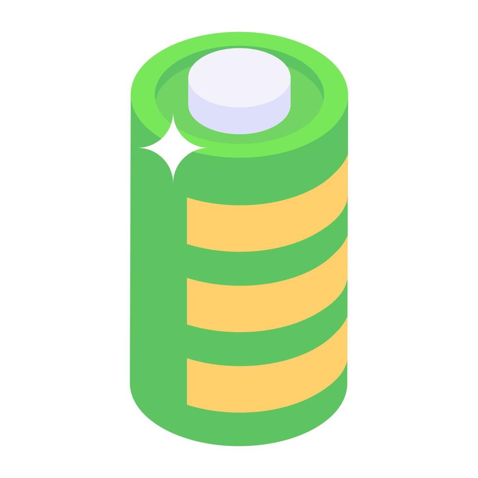 Battery cell, portable battery storage icon, isometric vector