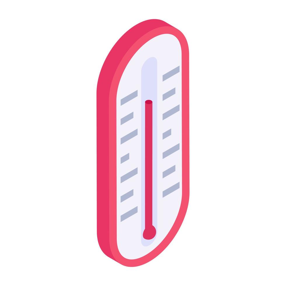 Mercury thermometer, editable isometric icon of medical gauge vector