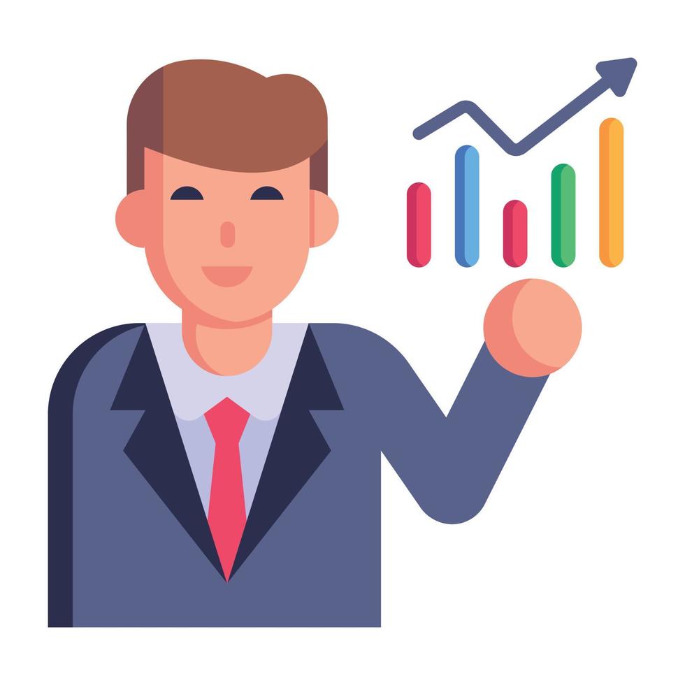 Person present a business presentation graph vector