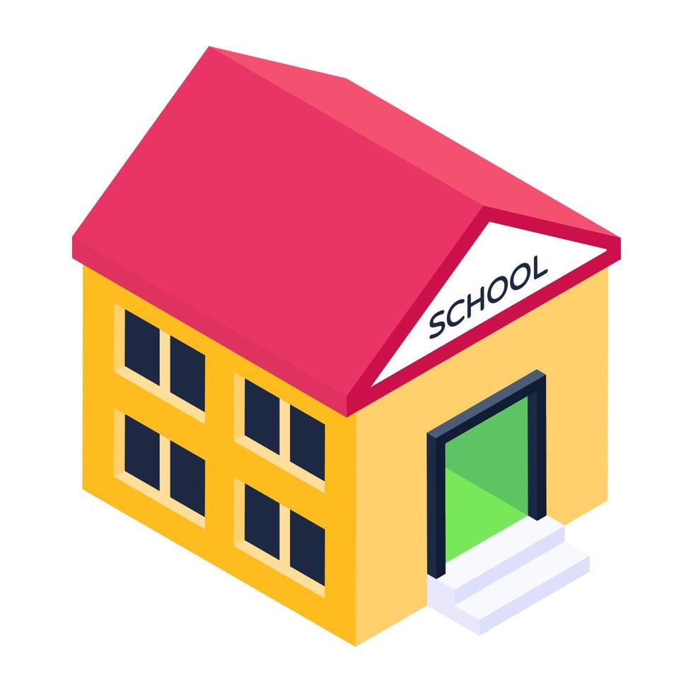 An exterior of a school, isometric icon vector