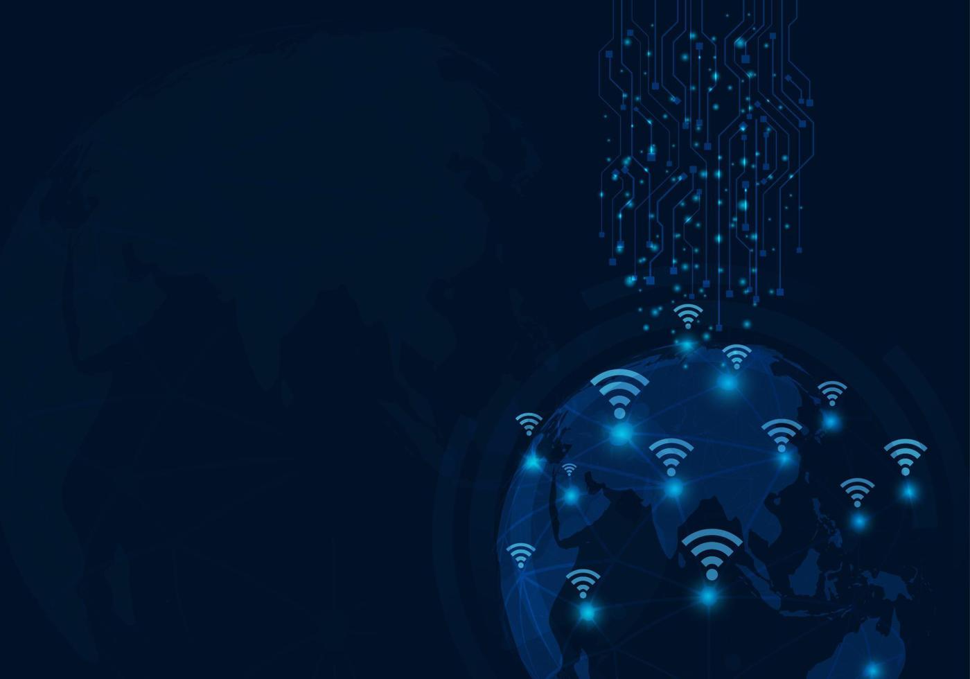 mapa mundial internet wifi.comunicación global.tecnología de fondo con circuito.sistema de internet. vector