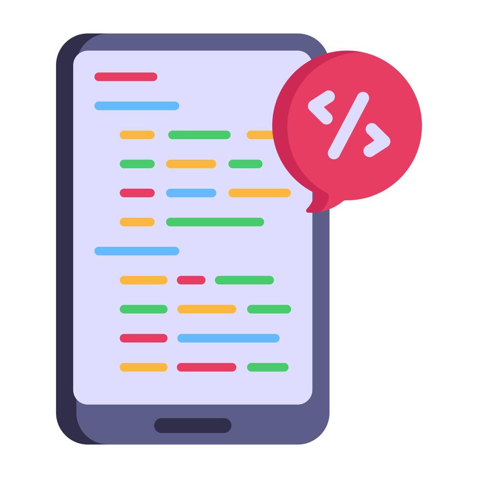 App coding flat icon, coding inside smartphone vector