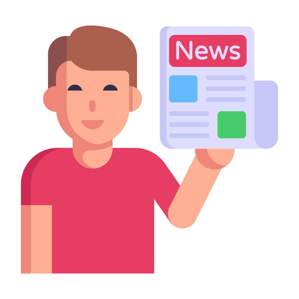 Person holding newspaper, concept of journalist flat icon vector