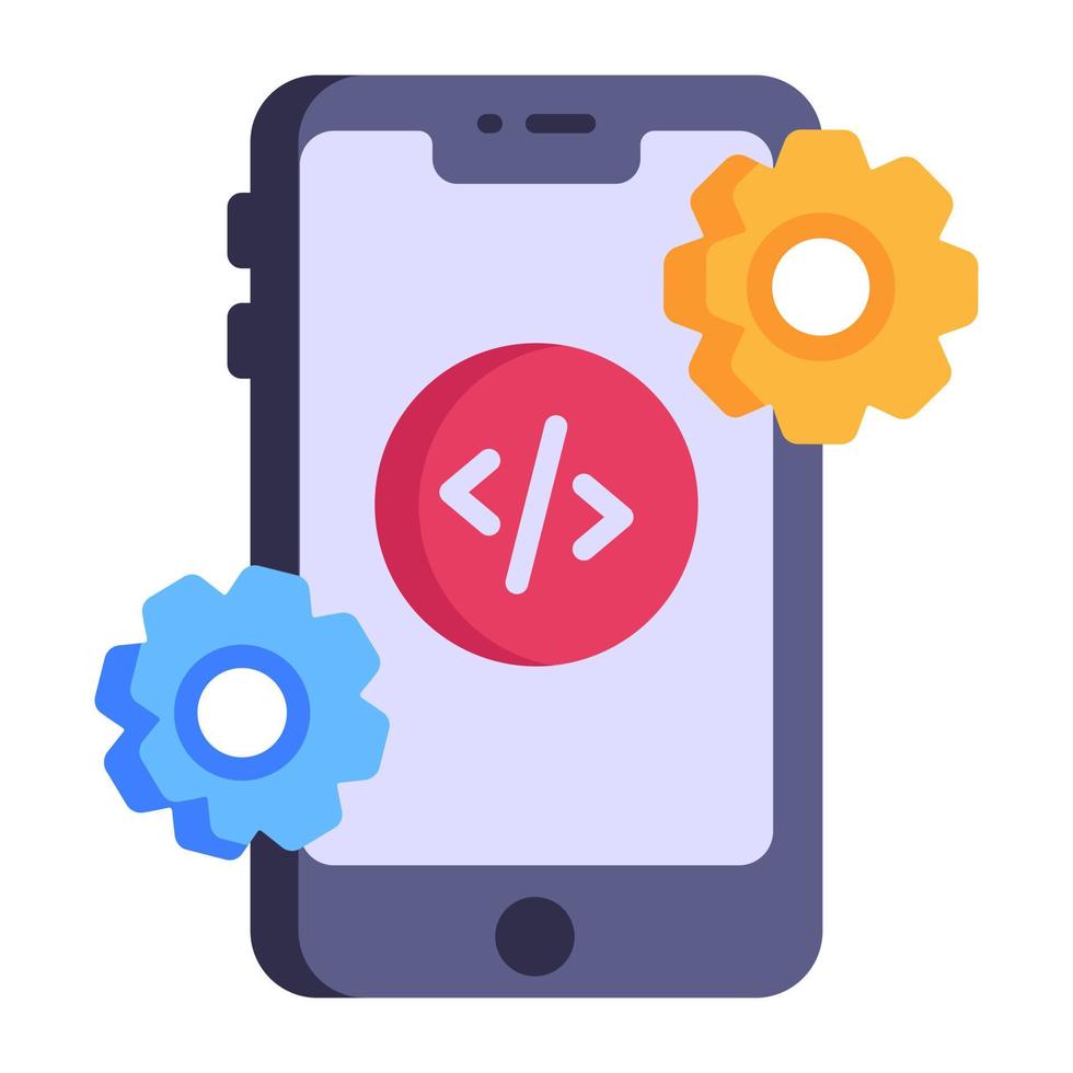 Flat app development icon, app coding and app settings concept vector