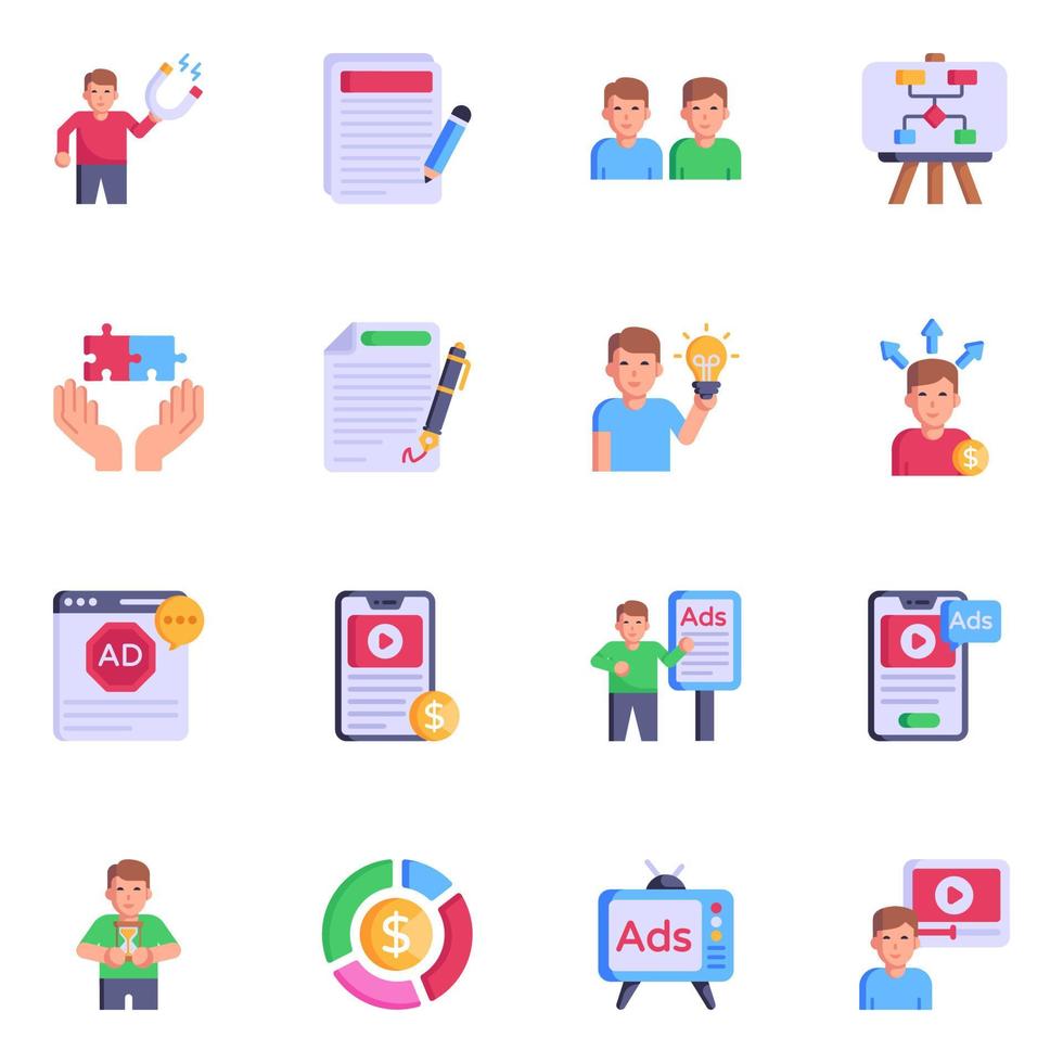 Pack of Content Marketing Flat Icons vector