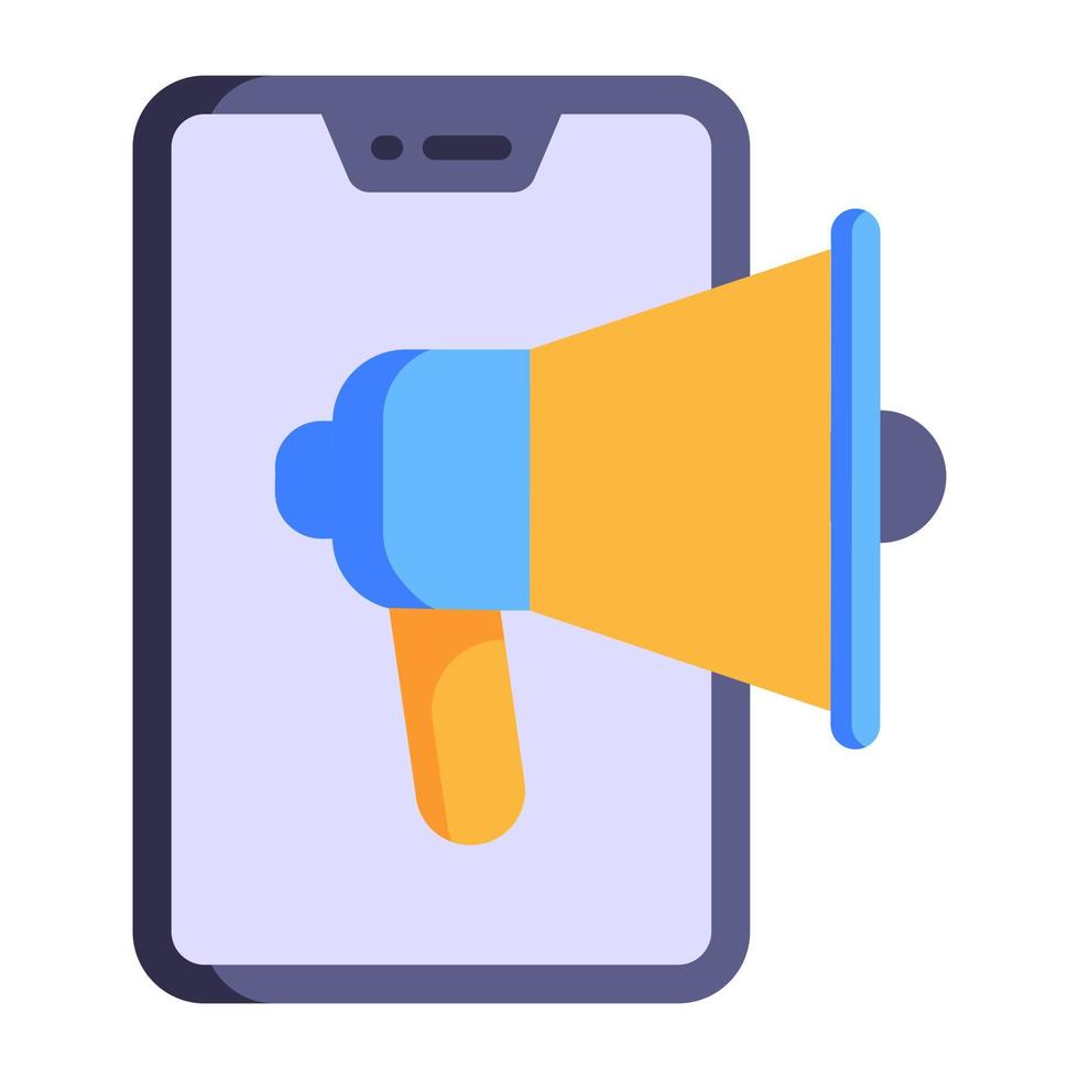 Megaphone and mobile, denoting flat icon of mobile marketing vector