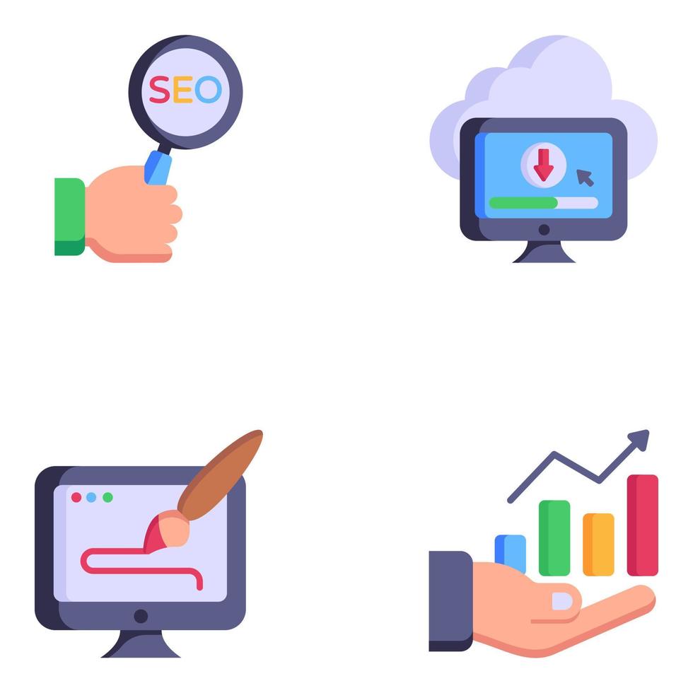 Pack of SEO Data Flat Icons vector