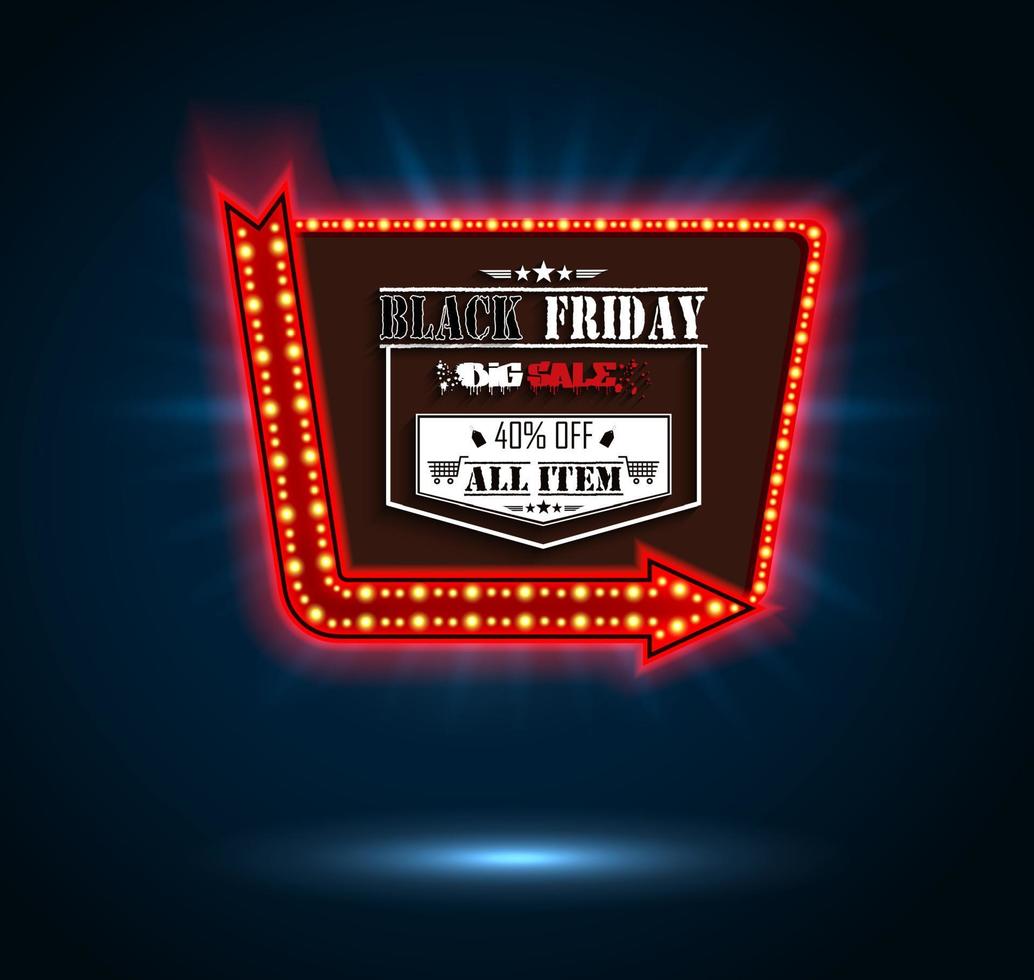 Black friday light frame retro billboard and arrow banner.vector vector