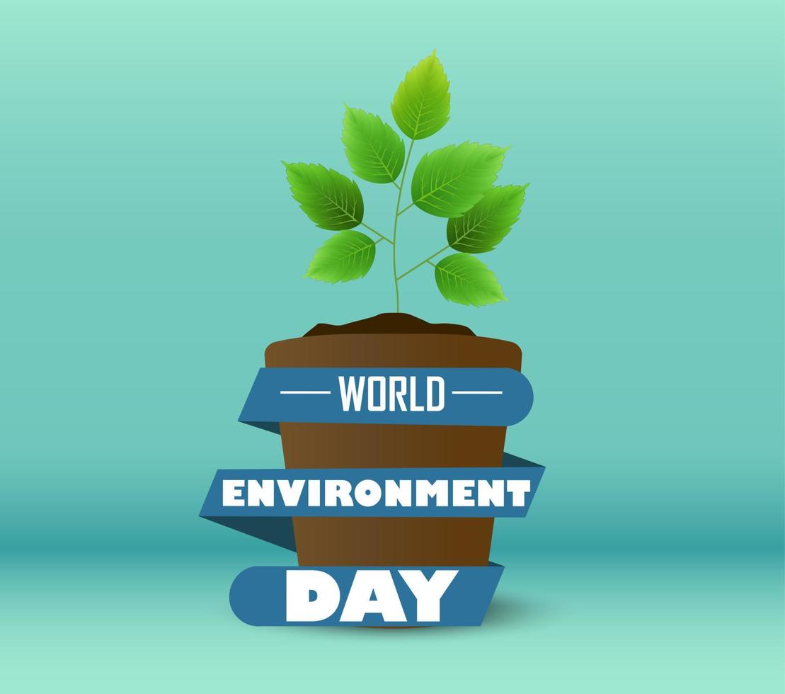 Flower Pot with blue ribbon a shape circular for world environment day vector