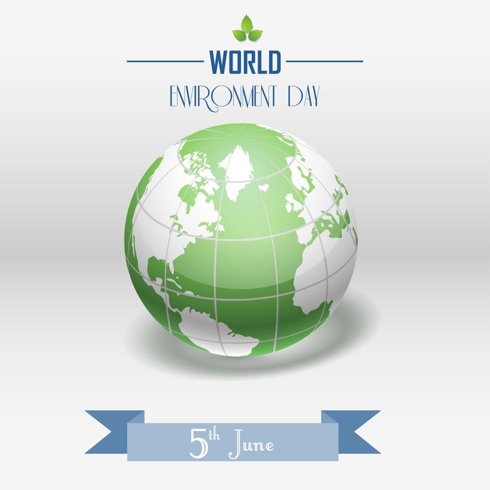 World Environment Day concept with shiny globe and ribbon on grey background vector