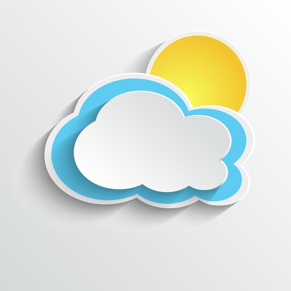 Paper art Sun and cloud icon vector