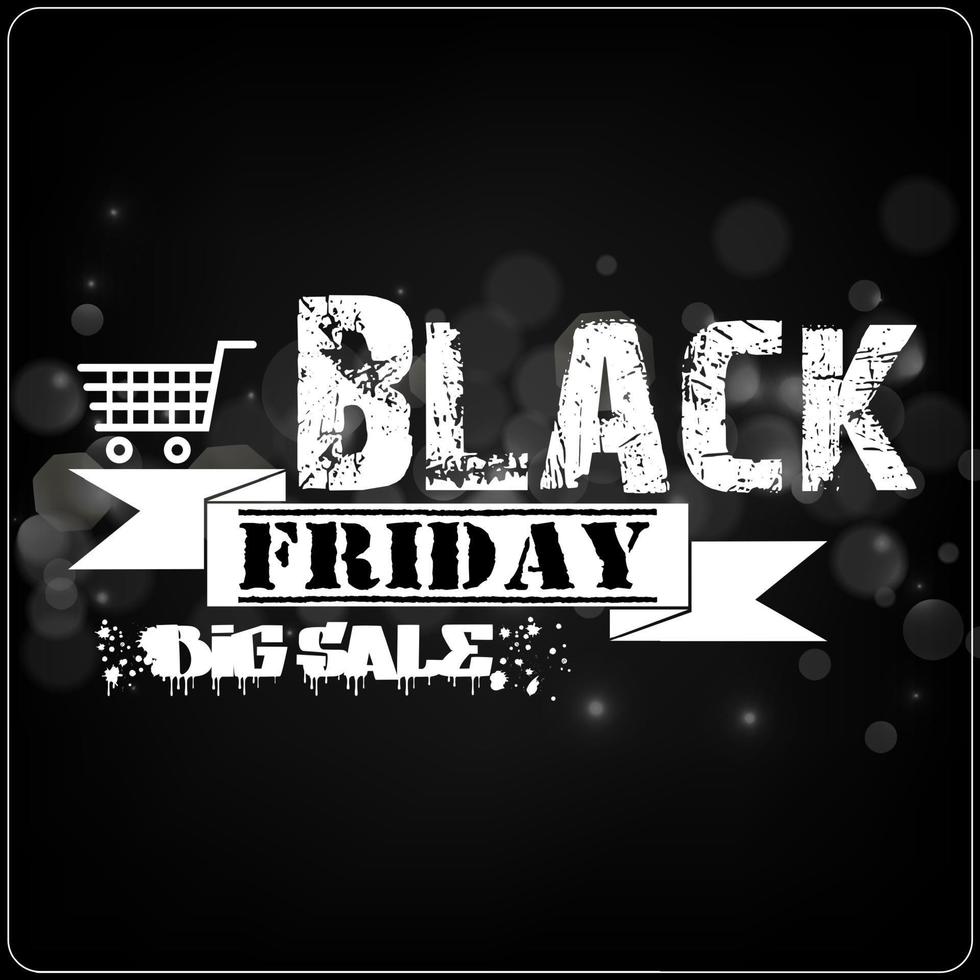 Black Friday sale banner with white ribbon on bokeh background.Vector vector